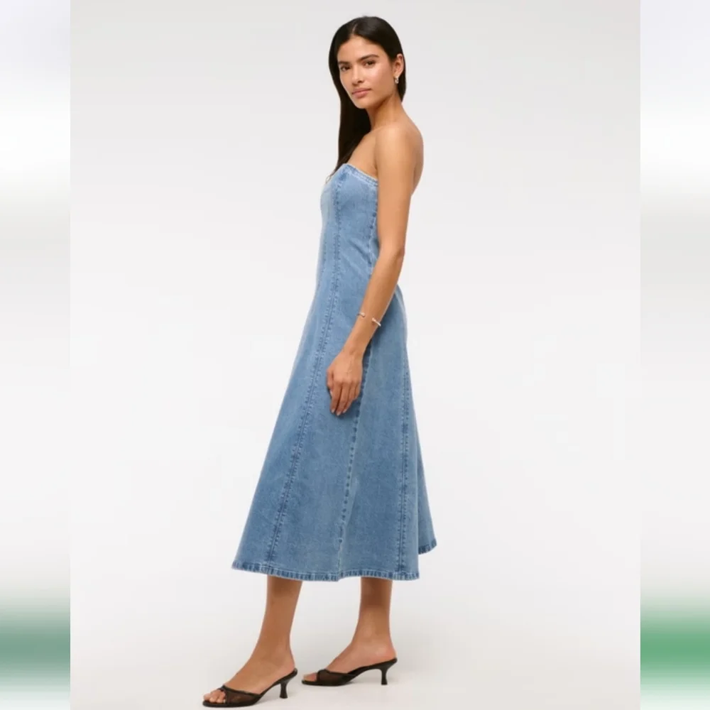 NWT Abercrombie & Fitch Mila Strapless Denim Midi Dress - Blue - size small - Picture 4 of 14